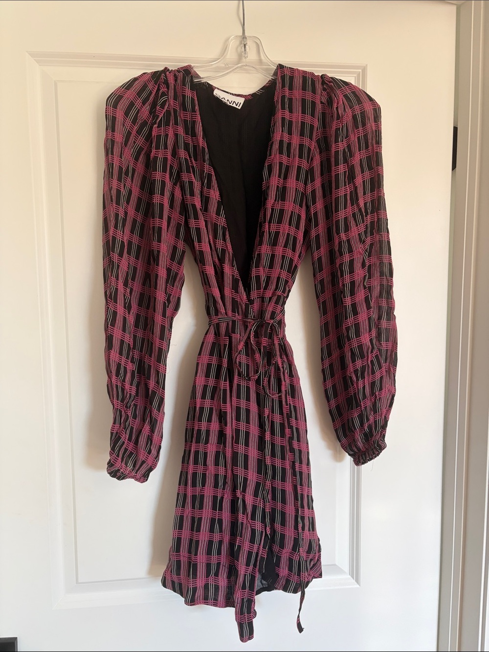 Ganni checkered wrap dress